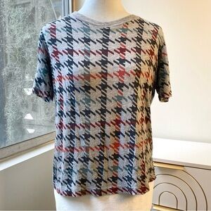 BLDWN Made-in-USA Macro Houndstooth multicolor tee on heather grey, Size XS